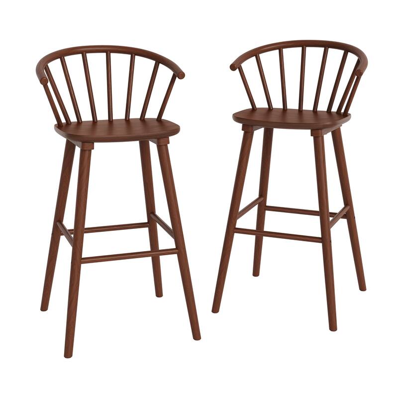 Set of 2 Counter Height 30.in Bar Stools with Solid Wood and Spindle Back for Kitchen Island