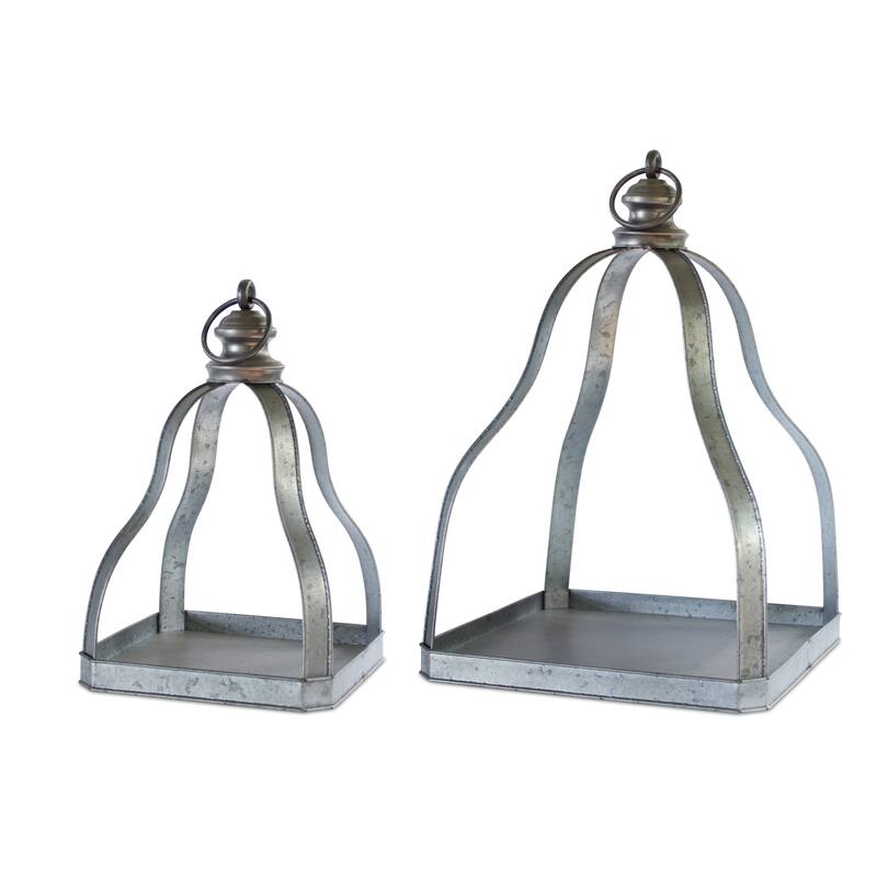 HomeRoots Set Of Two Gray Flameless Floor Lantern Candle Holder - 24