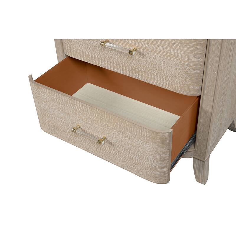 Transitional Nightstand with USB Port - Natural Oak Finish, Curved Edges & Dovetail Drawers