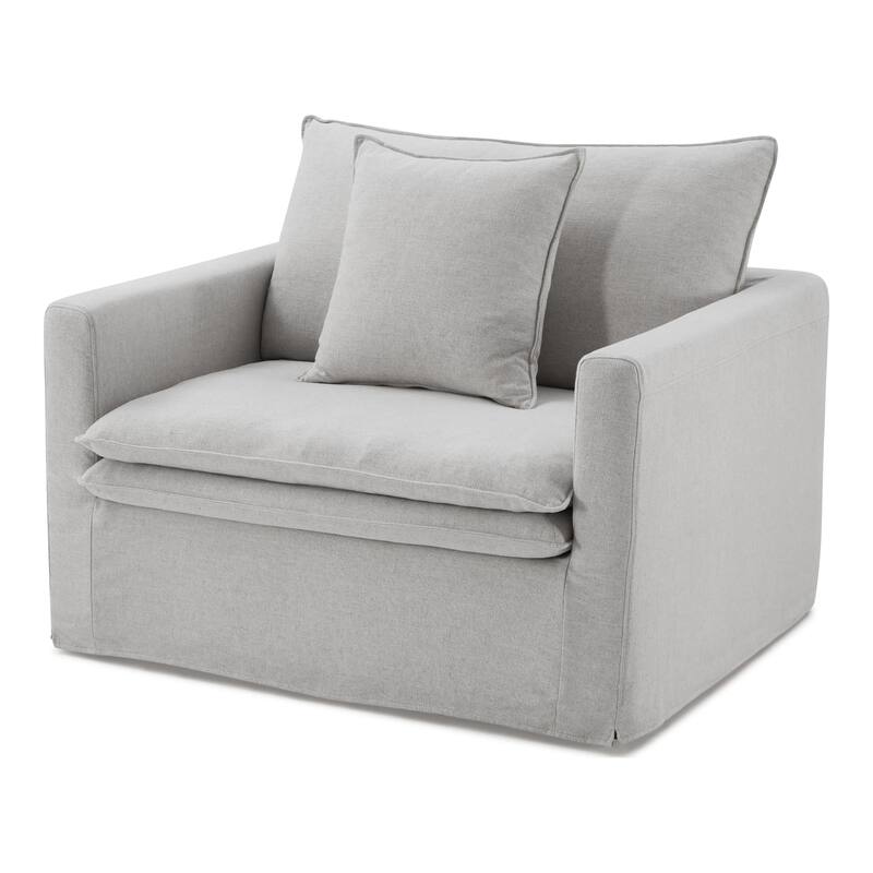 Furniture of America Caspian 3-Piece Light Grey FSC & OEKO TEX Linen Sofa Set with Feather Blend Cushions