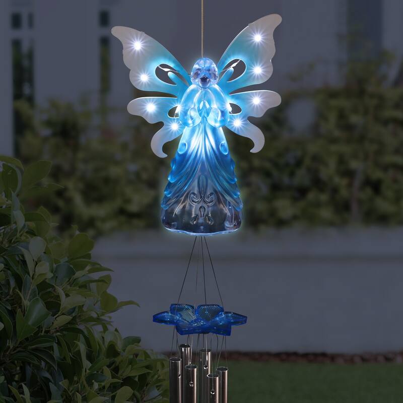 Exhart Large Solar Acrylic Angel Wind Chime, 6.5 by 42 Inches - Blue