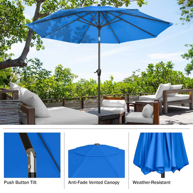 Patio Umbrella with Auto Tilt - 10FT Easy Crank Outdoor Umbrella by Pure Garden (Brilliant Blue)