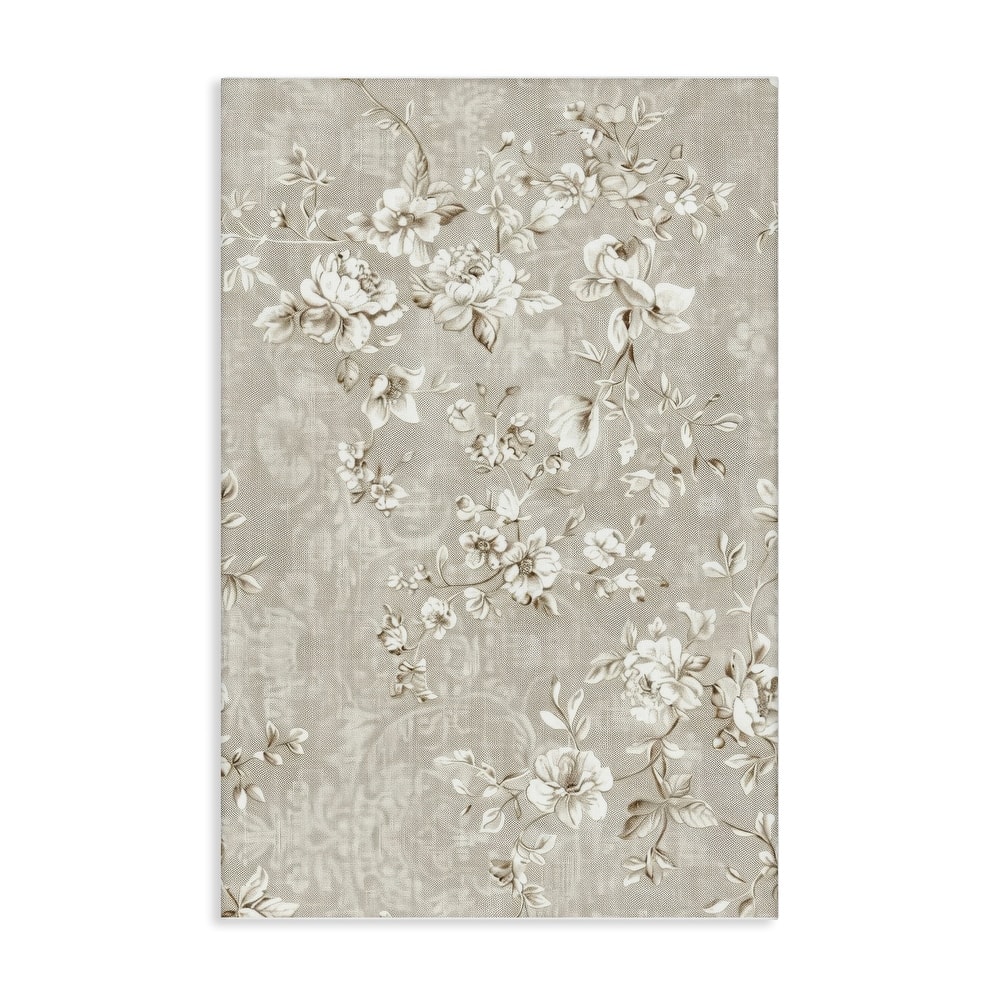 Stupell White Flowers over Damask Canvas Wall Art Design By LSR Creative Studio