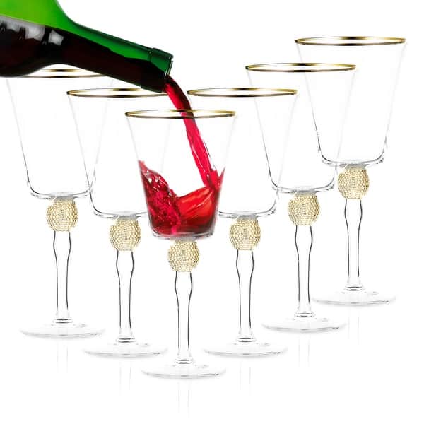 Berkware Luxurious and Elegant Sparkling Studded Long Stem Red Wine Goblet  with Gold Rim - On Sale - Bed Bath & Beyond - 35926818
