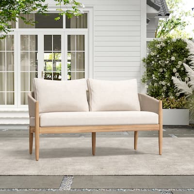Christopher Knight Home - Eulalia Patio Acacia Wood and Rope Loveseat with Cushion.