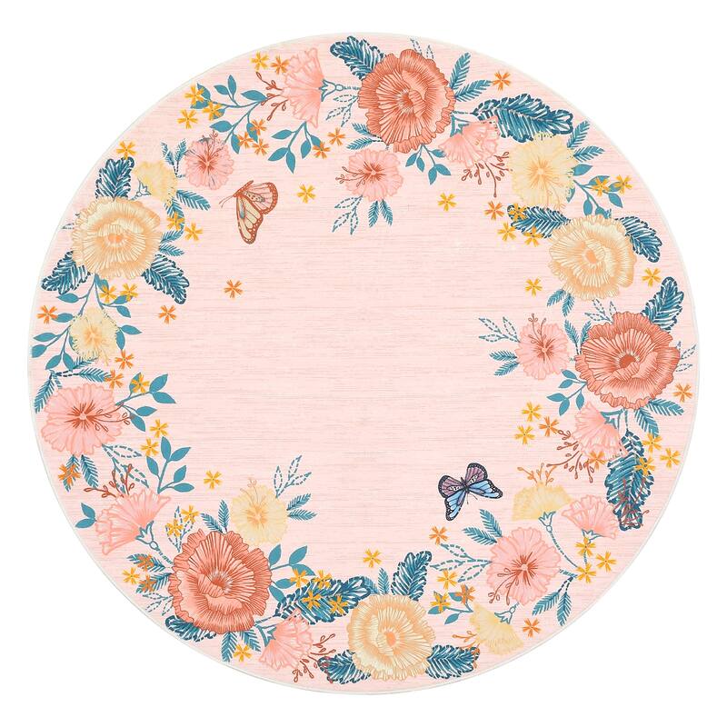 Area Rugs for Living Room Bedroom Washable Modern Floral Rug Scalloped Non-Slip Low Pile Carpet