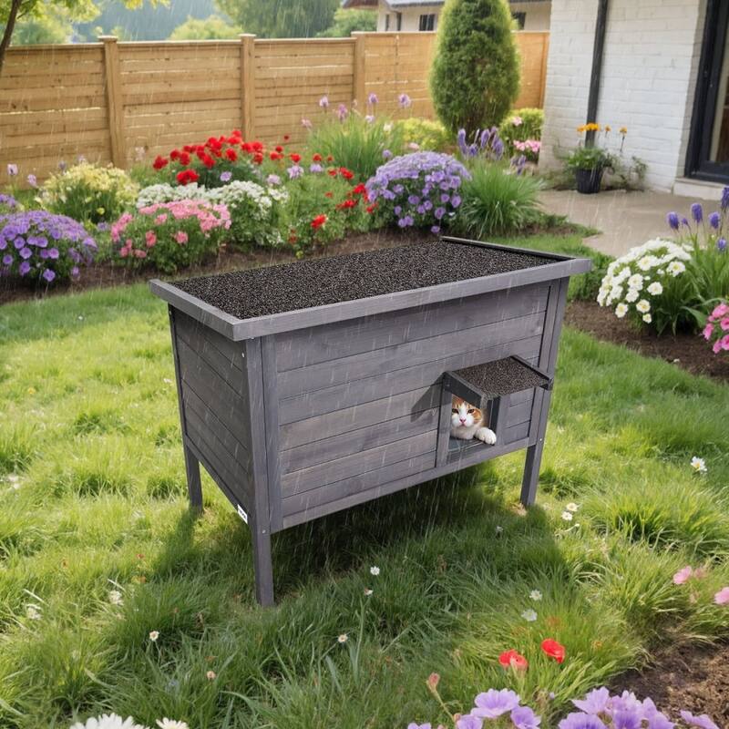 Insulated Wooden Cat House with Heating Pad and Waterproof Outdoor Shelter for Multiple Cats