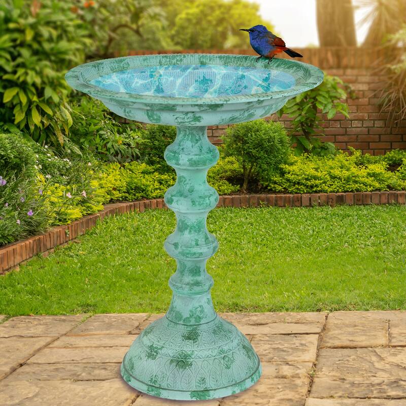 Sunnydaze Backyard Beauty Metal Bird Bath - 18" H - Green