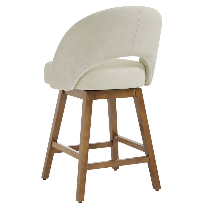 Upholstered Swivel Counter Height Bar Stools with Cutout Back and Solid Wood Frame - 38.2"H x 22.1"W x 23.6"D