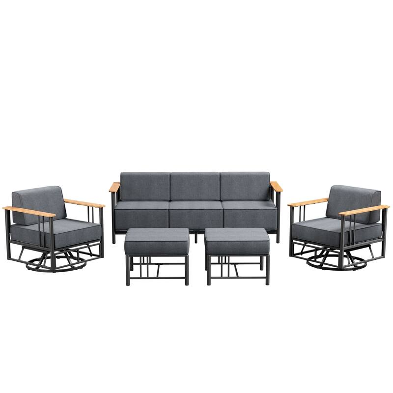 Outdoor 5PCS Sofa Swivel Chair with Ottoman