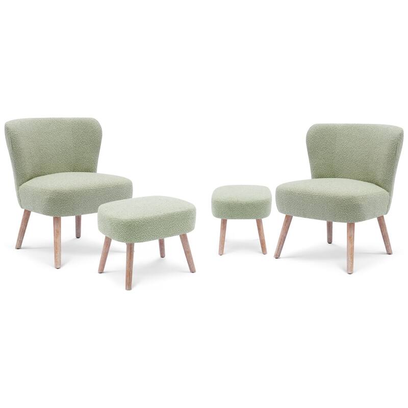 Boucle Polyester Upholstered Living Room Set - Stain Resistant (4-Piece Set)