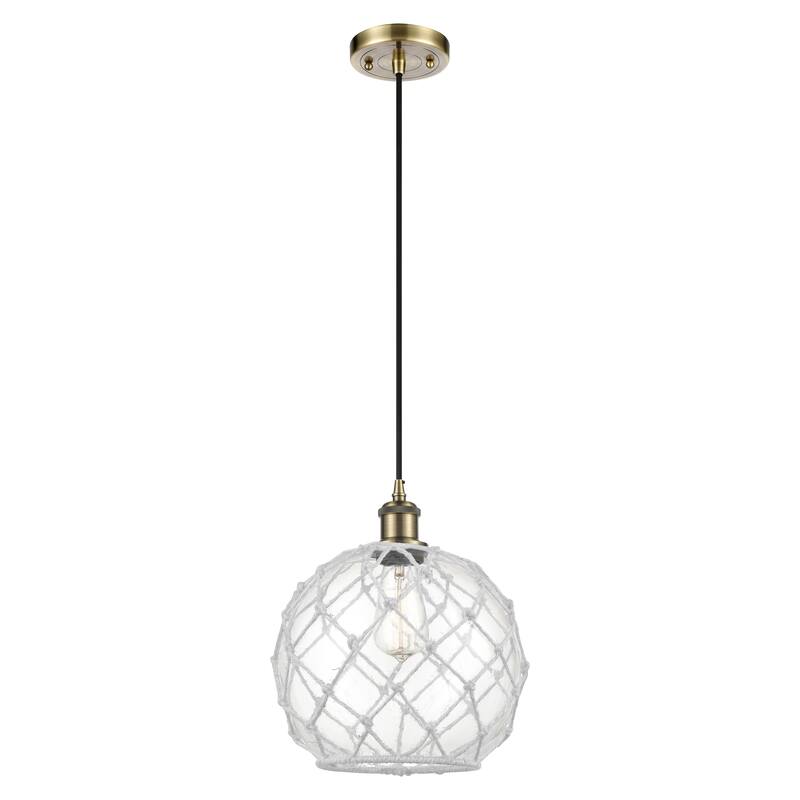 Innovations Lighting Endless Possibilities Ballston - Farmhouse Rope - 1 Light 10" Cord Hung Mini Pendant - Antique Brass/Clear Glass with White Rope