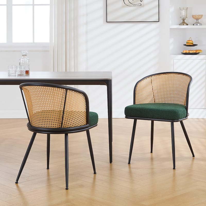 Upholstered Rattan Dining Chairs with Metal Legs Set of 2/4 - 29.92"H x 20.5"W x 23.03"D
