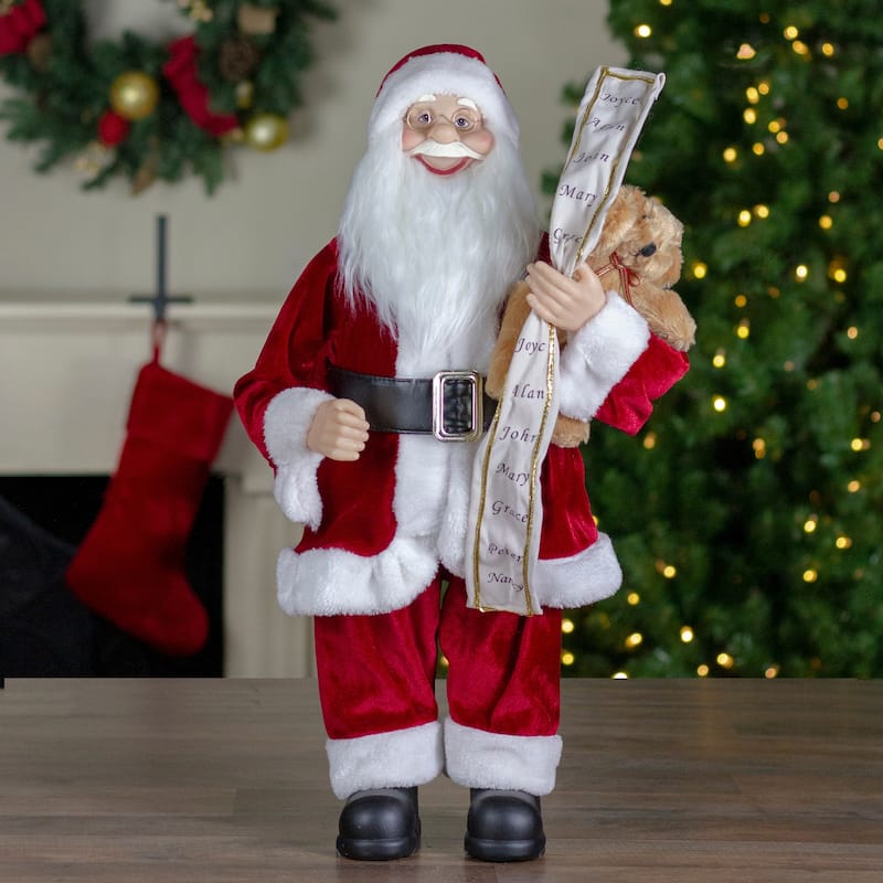 Standing Santa with Teddy Bear and List Christmas Figure - 24"