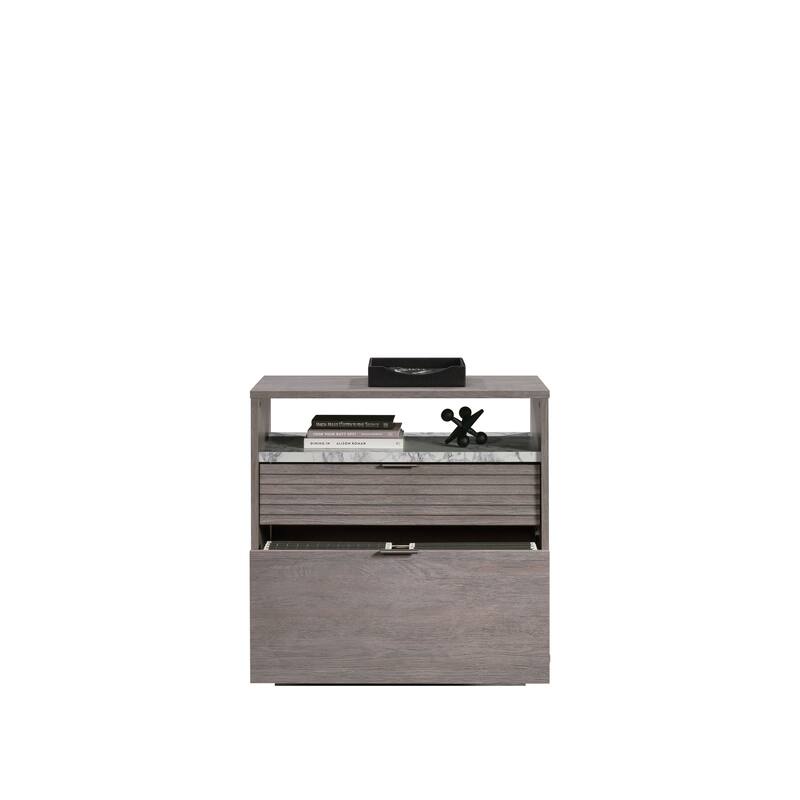 Wood Lateral File with Two Drawers, Medium Gray