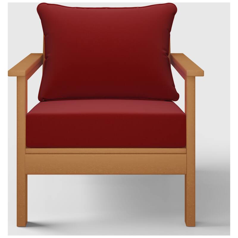 Birchwood All Weather HDPE Outdoor Patio Deep Seating Teak Club Chair With Cushions (1-Piece)