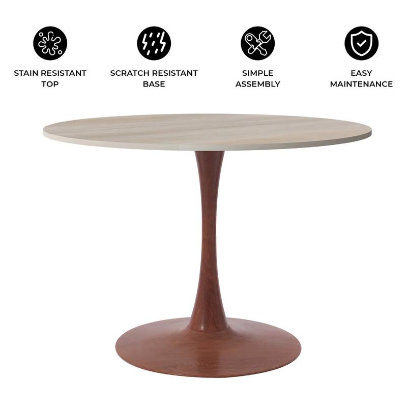 Bristol 35" Round Dining Table with Sintered Stone Top and Cherry Steel Pedestal Base for Modern Kitchen and Dining Room