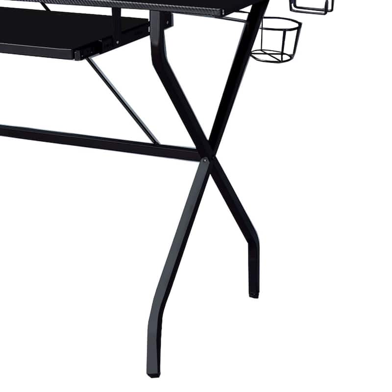 Tubular Metal Frame Computer Desk with 2 Shelves and Cup Holder, Black
