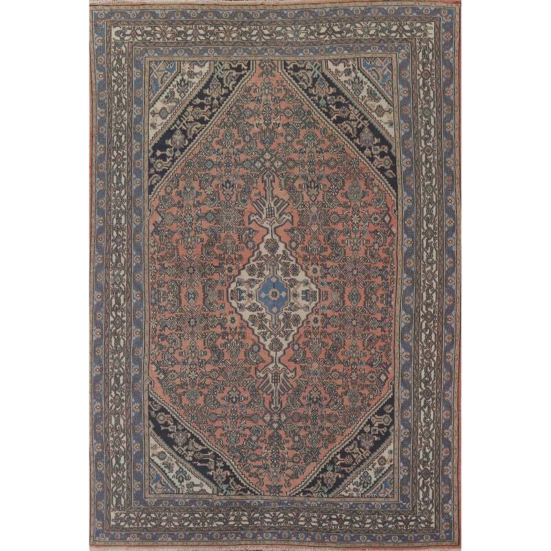 Pink Geometric Hamedan Persian Vintage Area Rug Handmade Wool Carpet - 8'5" x 11'4"