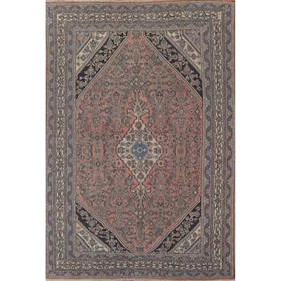 Pink Geometric Hamedan Persian Vintage Area Rug Handmade Wool Carpet - 8'5" x 11'4"