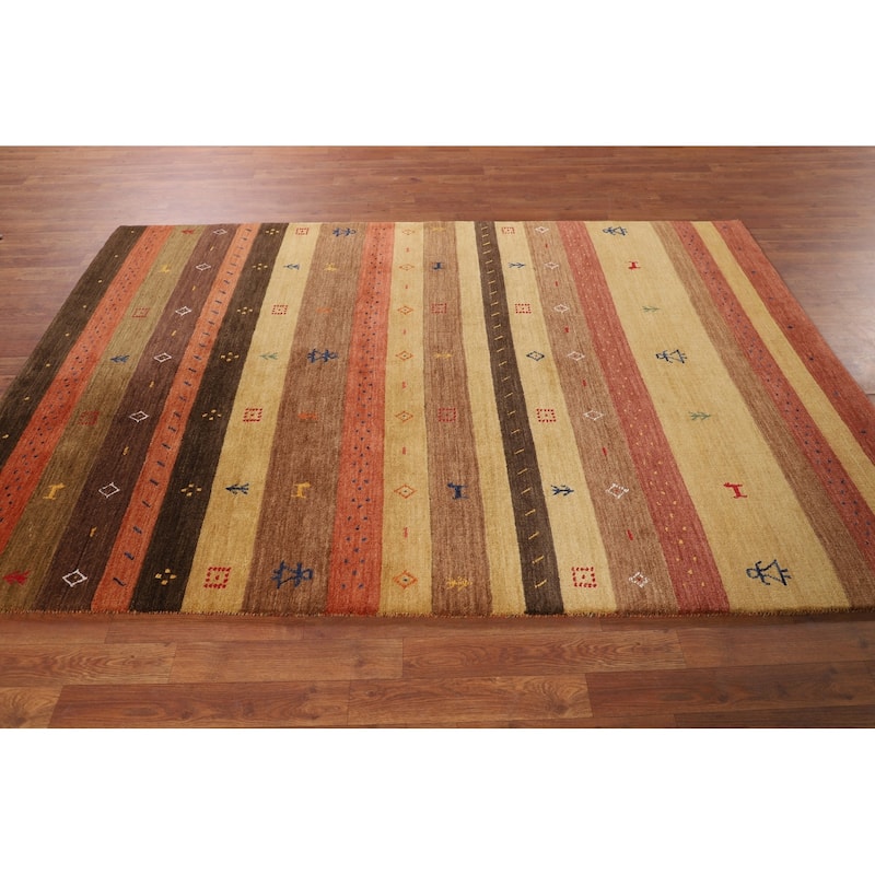 Striped Tribal Gabbeh Indian Area Rug Handmade Oriental Wool Carpet - 5'3"x 7'10"