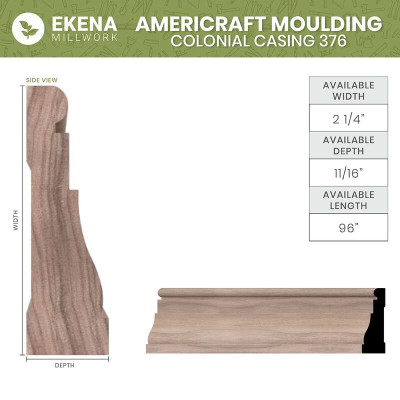 WM376 11/16-in D x 2-1/4-in W x 96-in L Americraft Solid Hardwood Stain Grade Colonial Casing Moulding
