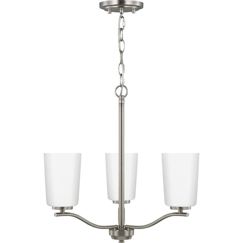 Adley Collection Three-Light Brushed Nickel Etched White Opal Glass New Traditional Semi-Flush Convertible Light