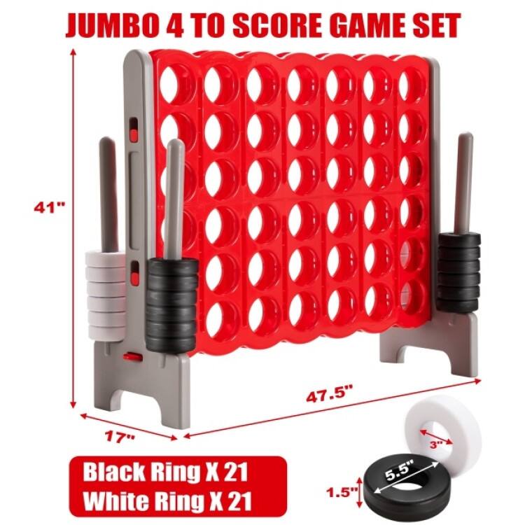 Red PE PP Jumbo 4-to-Score Giant Game Set Lightweight and Portable for Kids - 47.5” x 17” x 41” (L x W x H)
