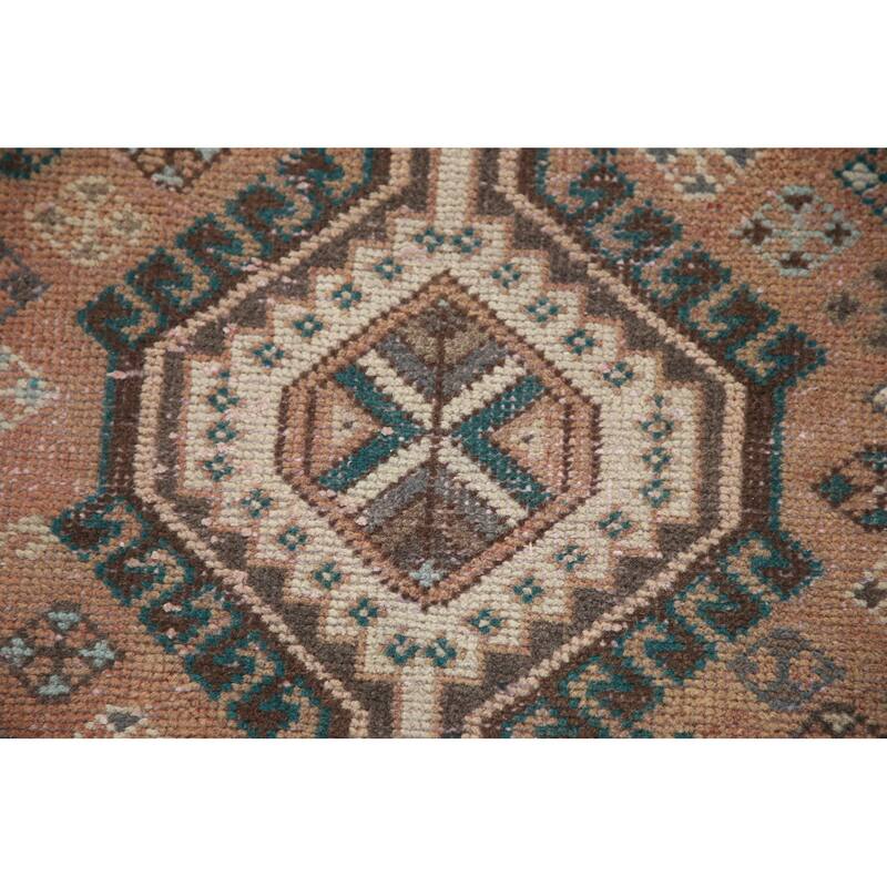 Hand Knotted Oriental 100% Wool Carpet Traditional Geometric Oranges & Rust Bakhtiari Runner Rug - 9' 10'' X 3' 6''