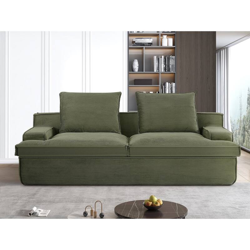 Oversized 4 Seater Green Corduroy Sofa, 91x41x27 inches, No Assembly