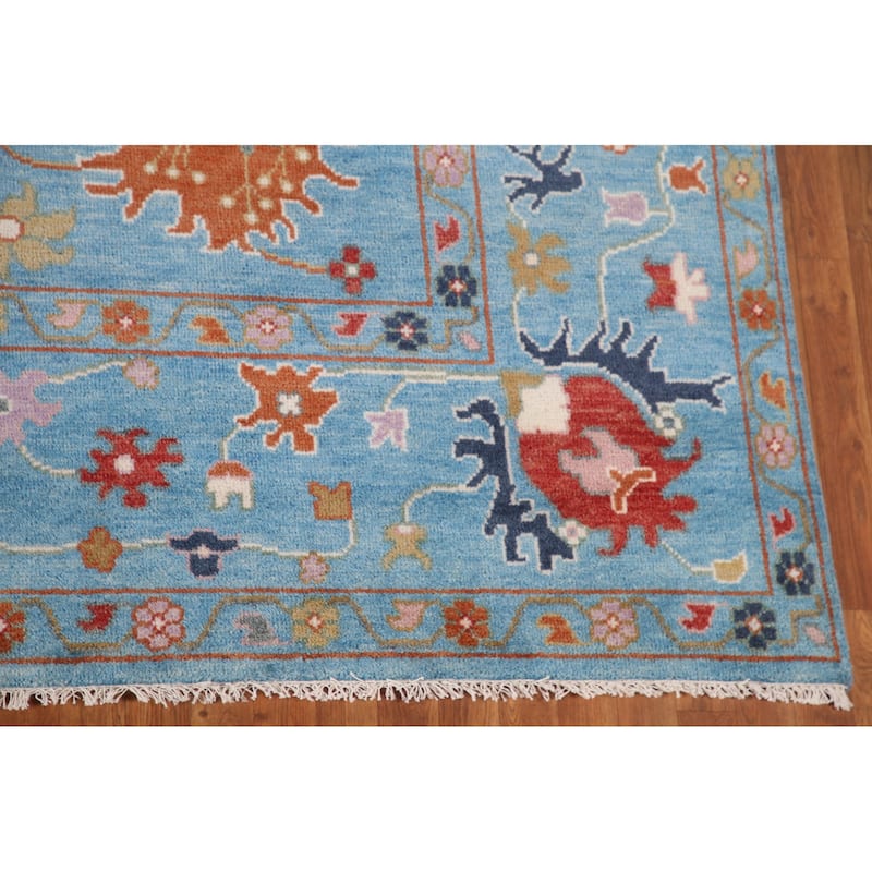 Blue Floral Oushak Area Rug Handmade Oriental Wool Carpet - 8'10"x 11'9"
