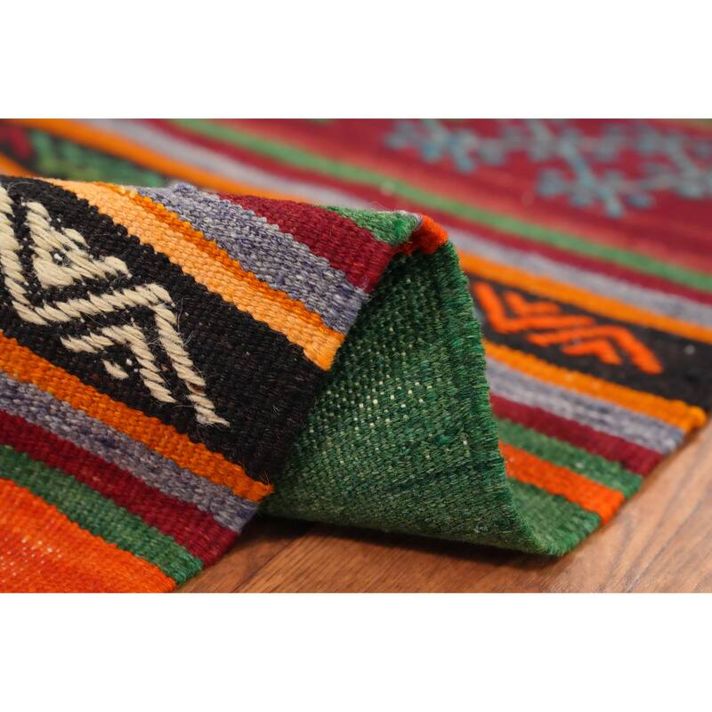 Hand Woven Oriental 100% Wool Carpet Southwestern Tribal Multi-Colored Kilim Area Rug - 8' 8'' X 5' 4''