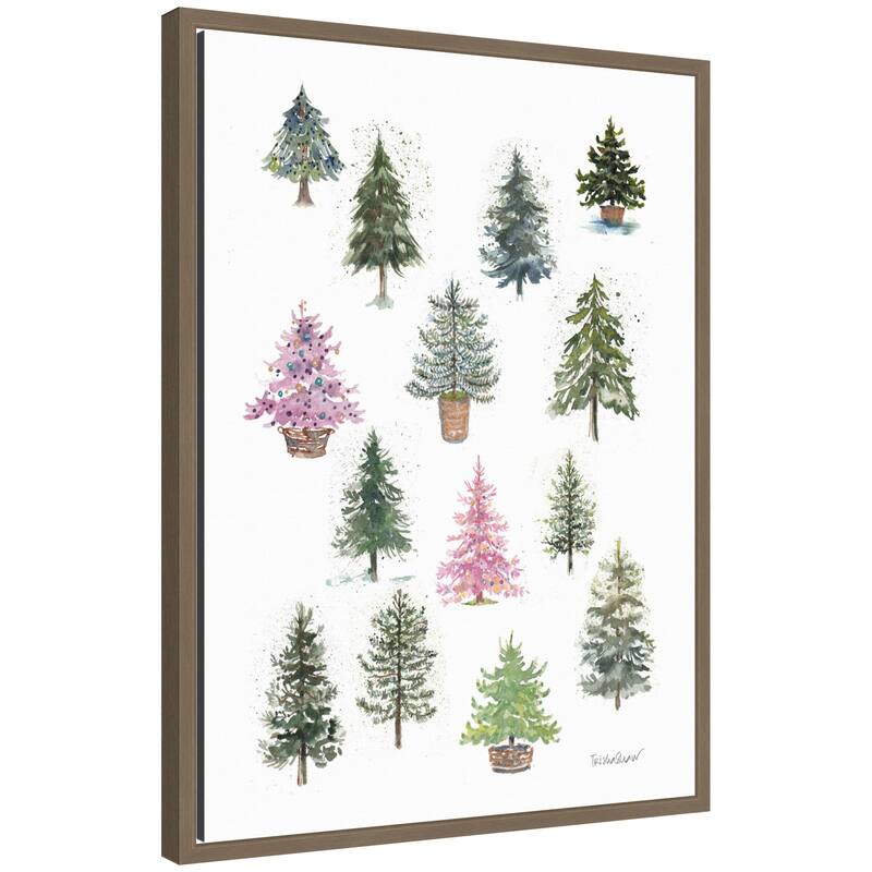 Kate and Laurel Framed Canvas 12 Tiny Holiday Trees by Patricia Shaw - 18 x 24