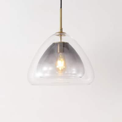SAFAVIEH Lighting Annkathrin Modern Glam 1-Light Glass Pendant (LED Bulb Included) - Smoke Grey/Brass - 14Wx14Dx76H