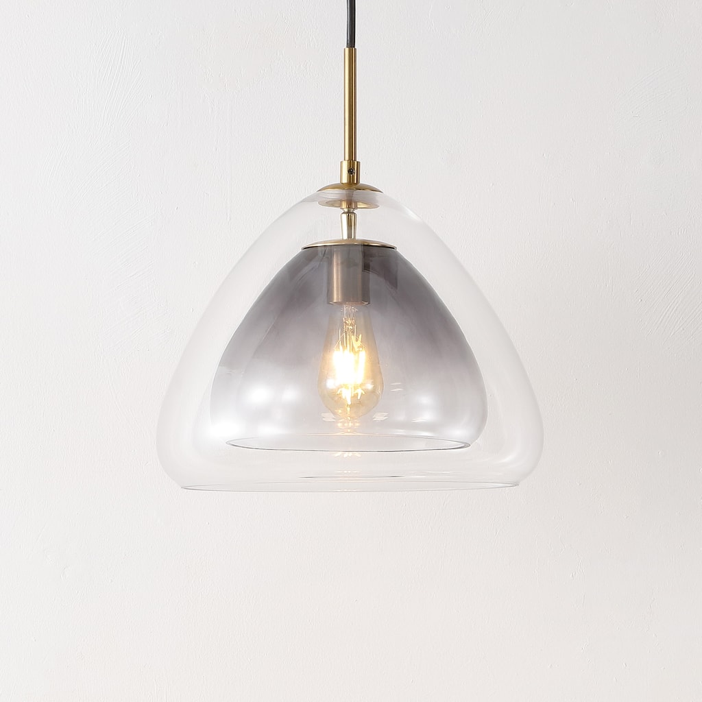 SAFAVIEH Lighting Annkathrin Modern Glam 1-Light Glass Pendant (LED Bulb Included) - Smoke Grey/Brass - 14Wx14Dx76H