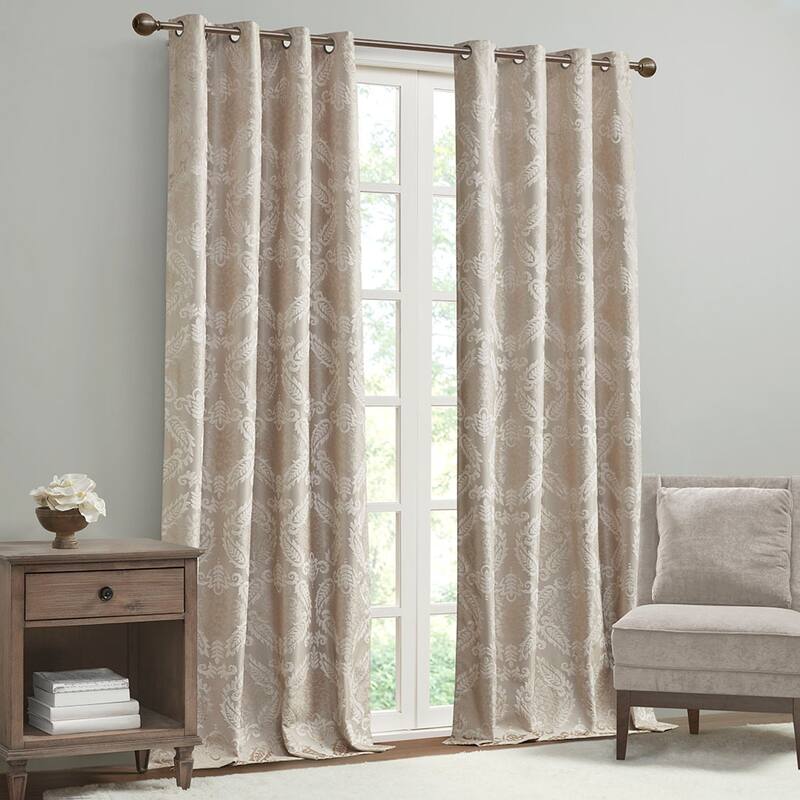 Knitted Jacquard Paisley Total Blackout Grommet Top Curtain Panel(Only 1 Pc Panel)