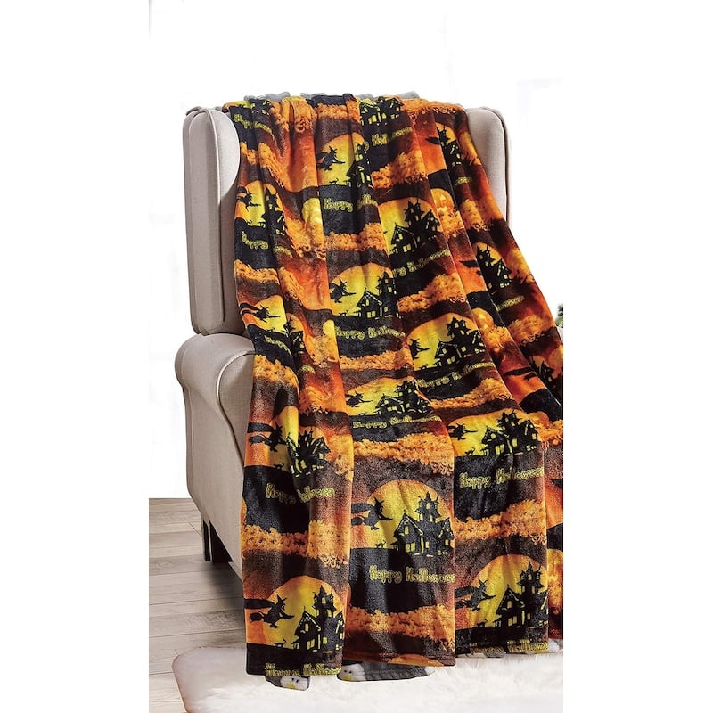Velvet Touch Holiday Throw Fleece Blanket (50" x 60") - Happy Halloween!