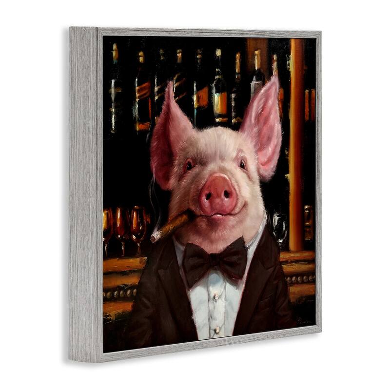 Stupell Classy Pig at Cigar Bar Farm Animal Painting Framed Wall Art,12x12