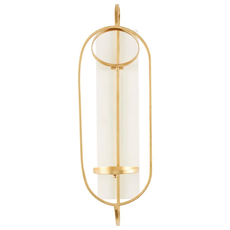 Metal Oval Wall Sconce with White Wood Backing - Gold - Roche River Decor - 6"W x 7"L x 20"H