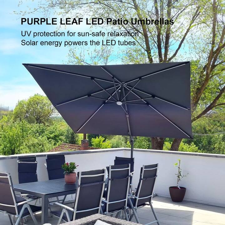 PURPLE LEAF 10 ft Solar Powered LED Patio Cantilever Umbrella with 360-degree Rotation