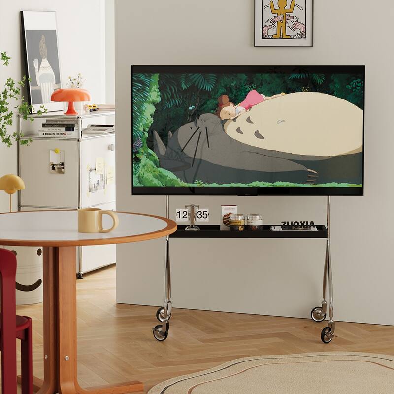 Walk around the TV stand with an antique,black movable stand for a floor-standing display TV cabinet and projection TV stand