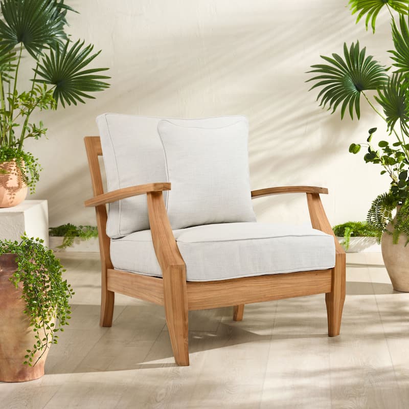 SAFAVIEH Couture Freida Wood Patio Arm Chair - 31.4" W x 35.6" L x 32.6" H - 31"W x 36"D x 33"H - White/Natural Teak