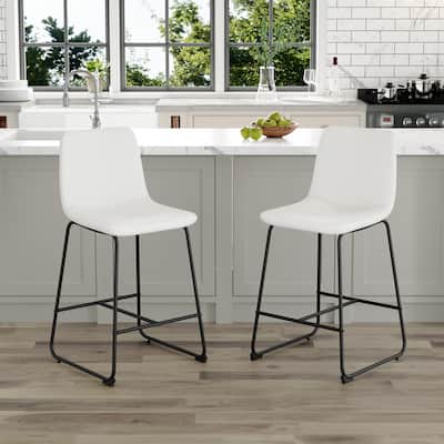 Modern Simple PU Bar Stools Set of 2 with Backrest Footstool with Soft PU Leather Seat for Home, Bar