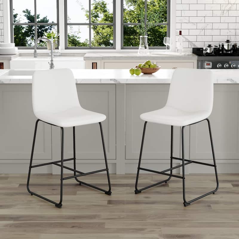 Set Of 2 Suede Bar Chairs,Comfortable Stools Suitable For Industrial And Vintage Style Settings, 17.7*14.5*37 Inches - White