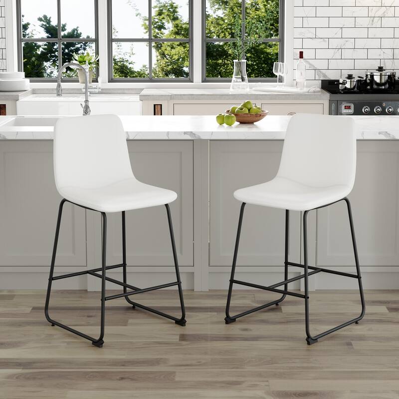 Set of 2 Modern Minimalist Style PU Material Bar Stools - Black, suitable for kitchen, bar, and modern home design - White