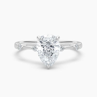 Auriya 14k Gold Petite Diamond Station Pear Lab Grown Hidden Halo Engagement Ring 1.00 to 5.00 ct. tw.(F-G, VS)
