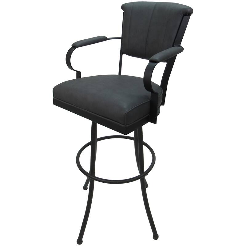 Miami Extra Tall 34" Spectator Metal Bar Stool on Noam Base - 34" Seat Height - Grey Vinyl - Grey