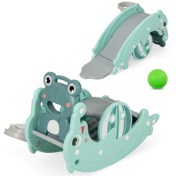 slide 2 of 20, Gymax 3-in-1 Kids Slide Rocking Horse Set Convertible Toddler Slide w/ Grey