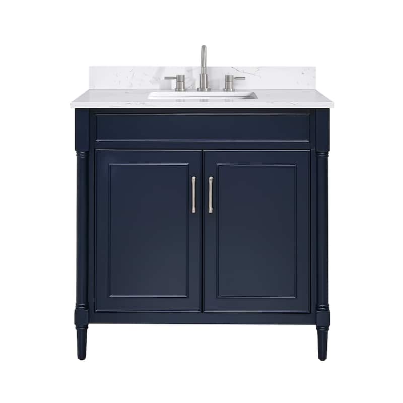 Avanity Bristol 37 in. Bath Vanity in Navy Blue finish and Cala White Engineered Top