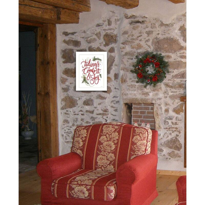 TrendyDecor4U Mid-Century Modern "Tidings of Comfort & Joy" Framed Print Wall Art by House Fenway - Red, Green, White